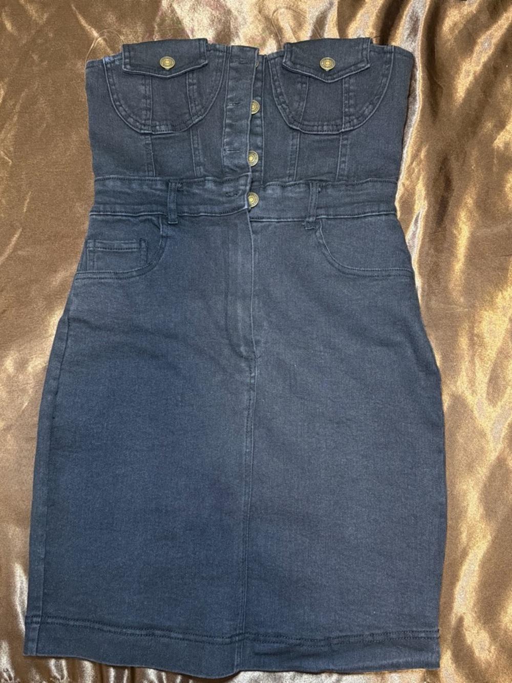 🆕 Haute Monde Strapless Dark Blue Denim Dress